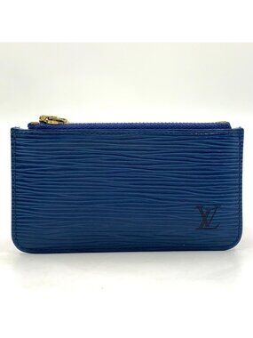 Louis Vuitton Pochette Cles Epi Leather Blue Coin Purse Gold